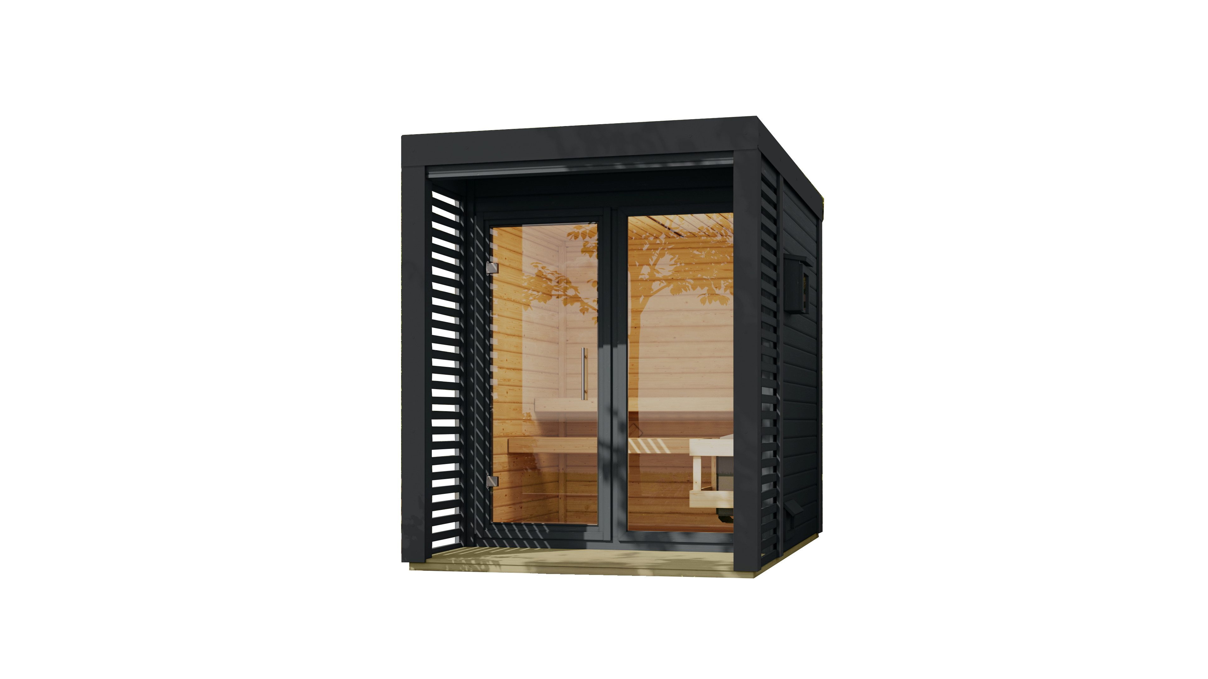 Karibu Saunahaus Angelus in versch. Größen inkl. Saunaofen 9kW optional mit Anbaudach