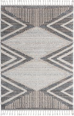 Hochflor-Teppich Vera Handmade-Look, 3D Effekt, Geometrisches Muster, Super Weich, the carpet, Rechteck, Höhe: 30 mm, Wohnzimmer, Schlafzimmer, Fransen, Hochwertig