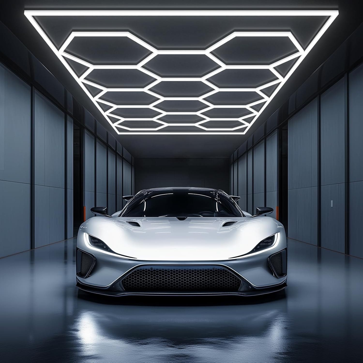 oyajia LED Dekolicht 14 Packs Hexagon mit Rand, LED Deckenleuchte Garage Light 680W 72800lm, ‎Kaltweiß, DIY LED Dekolicht für Garage, Studio, Parkplatz, Auto-Detailing-Shop