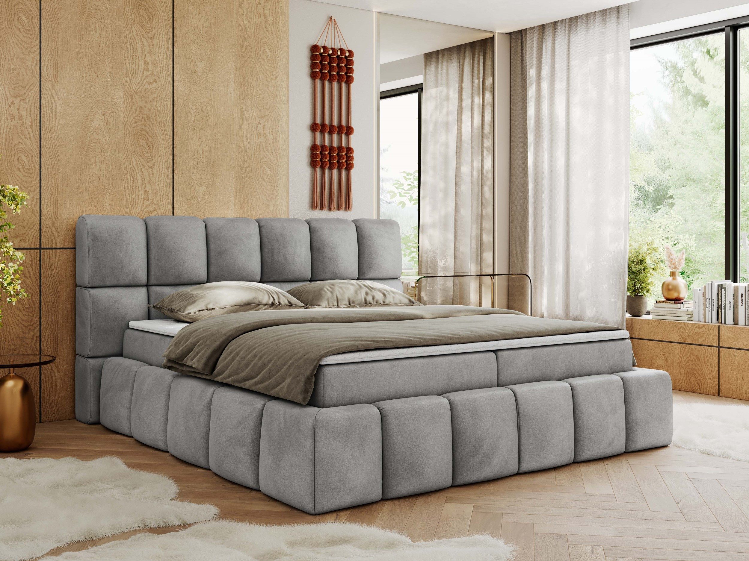 MKS MÖBEL Boxspringbett NIRA (Packung, Set, Topper T25/Visco, T30-Schaum, Multipocket Matratzen, Kopfteil), Boxspringbett, Doppelbett, Zwei Bettkästen, dekorative Box