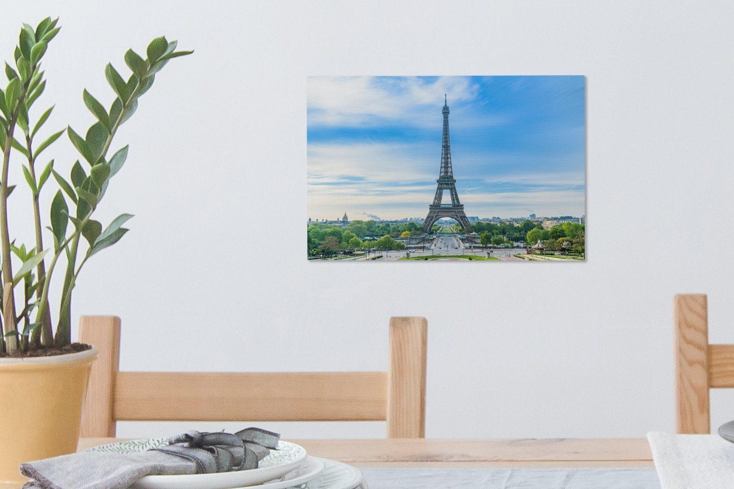Der 30x20 (1 Eiffelturm St), vor Wandbild einer Wanddeko, Kulisse, Aufhängefertig, farbenprächtigen Leinwandbild Leinwandbilder, cm OneMillionCanvasses®