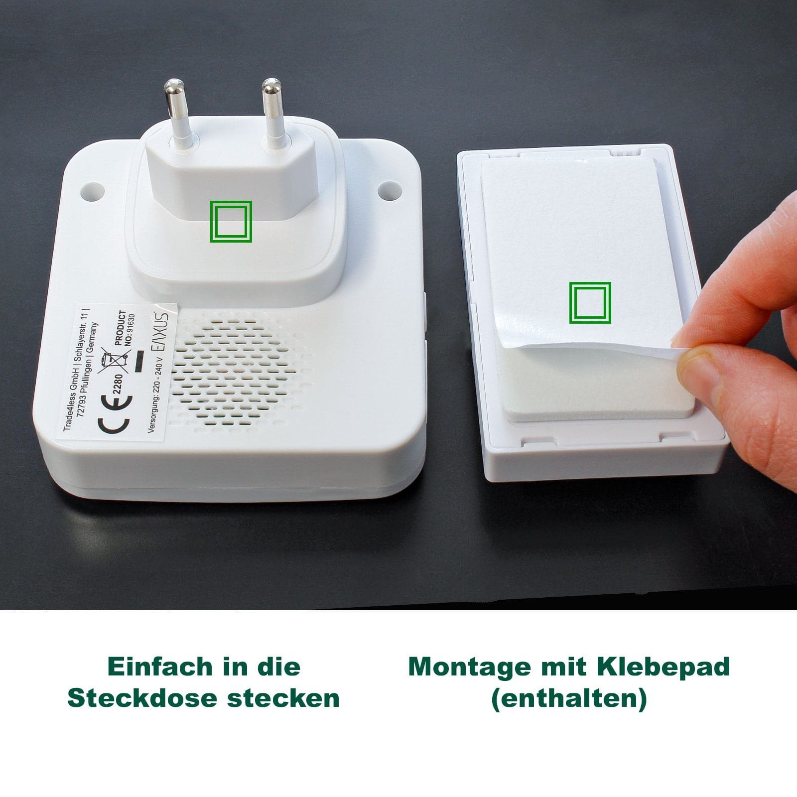 Empfänger, 36 Haustürklingel Reichweite, Weiß, mit LED-Signal, 200 Meter Lautstärkeregelung, Kinetische Türklingel-Set 4-stufige Klingeltöne, EAXUS 1 IP44 Klingeltönen, Moderne 36