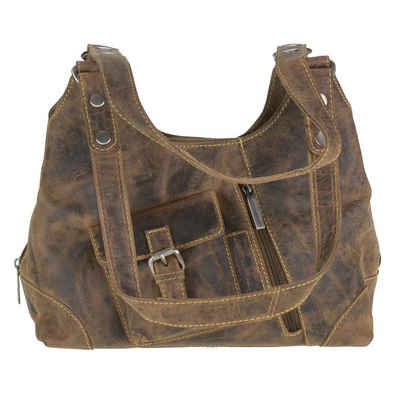 Greenburry Handtasche »Vintage«, used Look, Schultertasche 31x27cm, Handtasche, antikbraun, mit langen Schlaufen