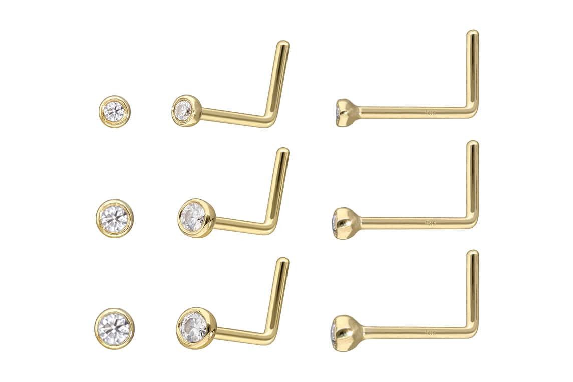 PIERCINGLINE Nasenpiercing 14/18 Karat Gold Nasenstecker L-Form EINGEFASSTE günstig online kaufen
