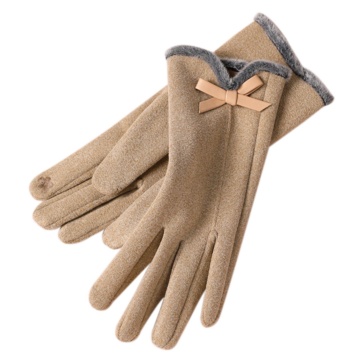 Warme Handschuhe MAGICSHE Damen Winter khaki Fleecehandschuhe Touchscreen
