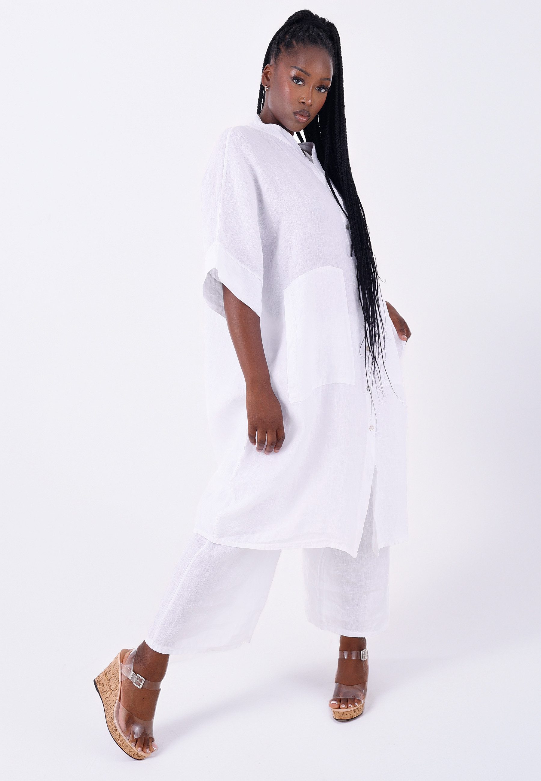 YC Fashion & Style Hemdblusenkleid Leinen-Blusenkleid günstig online kaufen