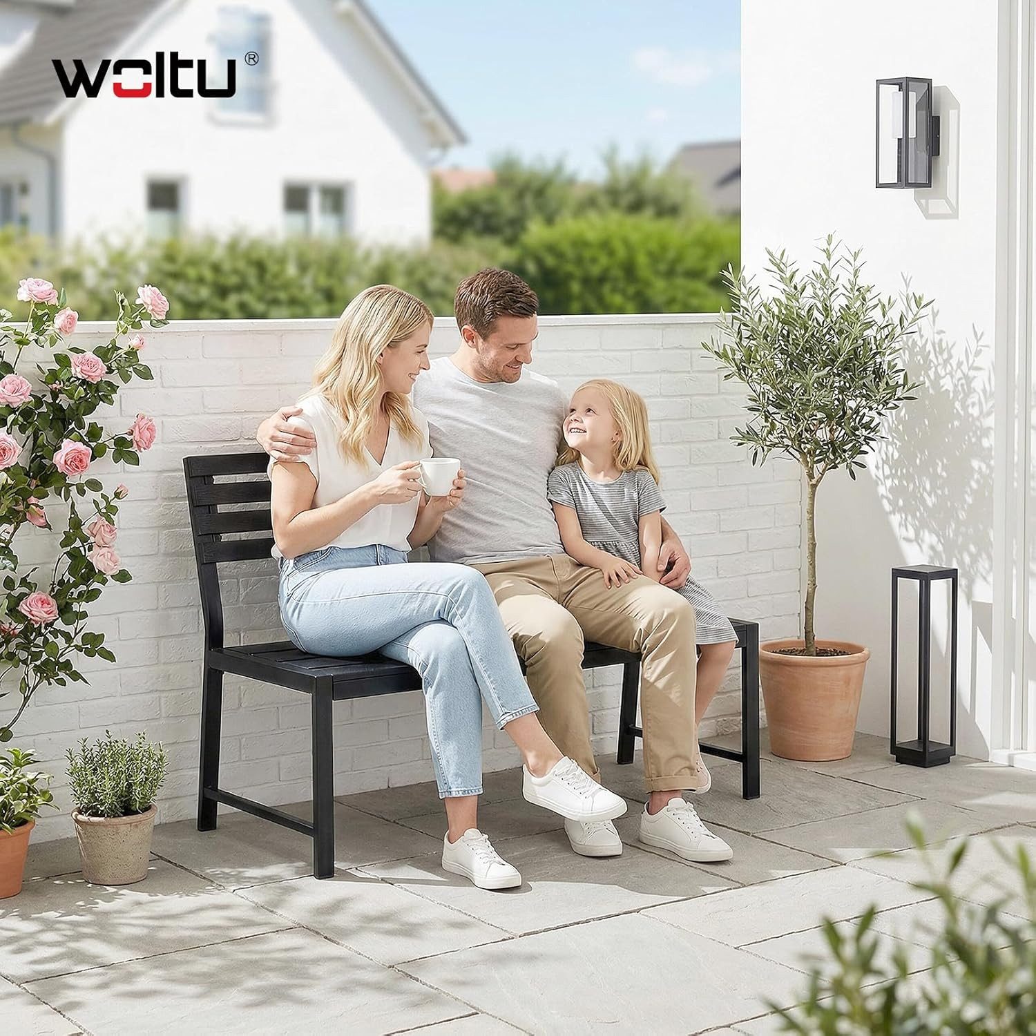 Woltu Gartenbank (1-St), Wetterfest für 2-3 Sitzer, bis 280 kg Belastbar