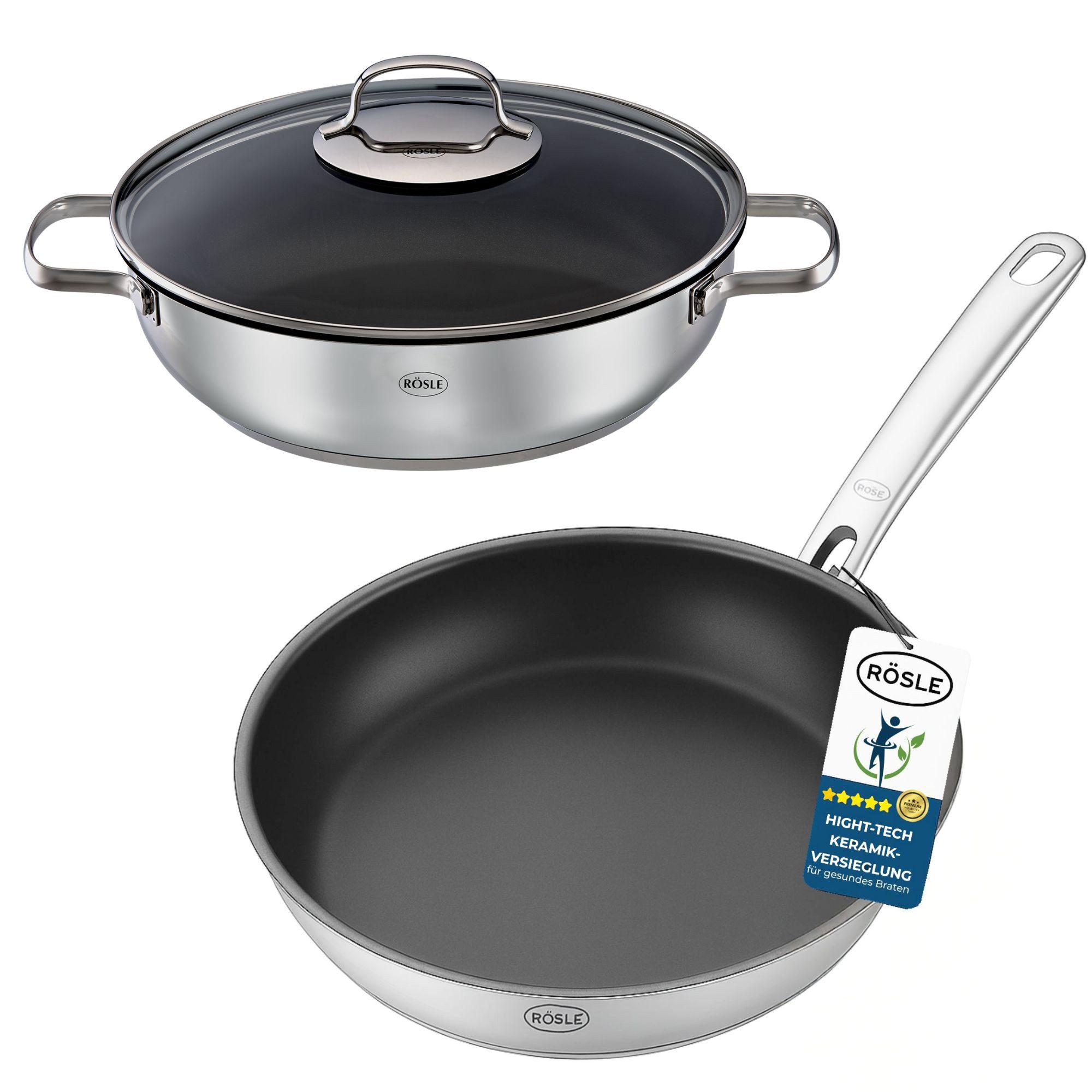 RÖSLE Bratpfanne RÖSLE Elegance Set Bratpfanne 28cm und Servierpfanne 28cm mit Deckel