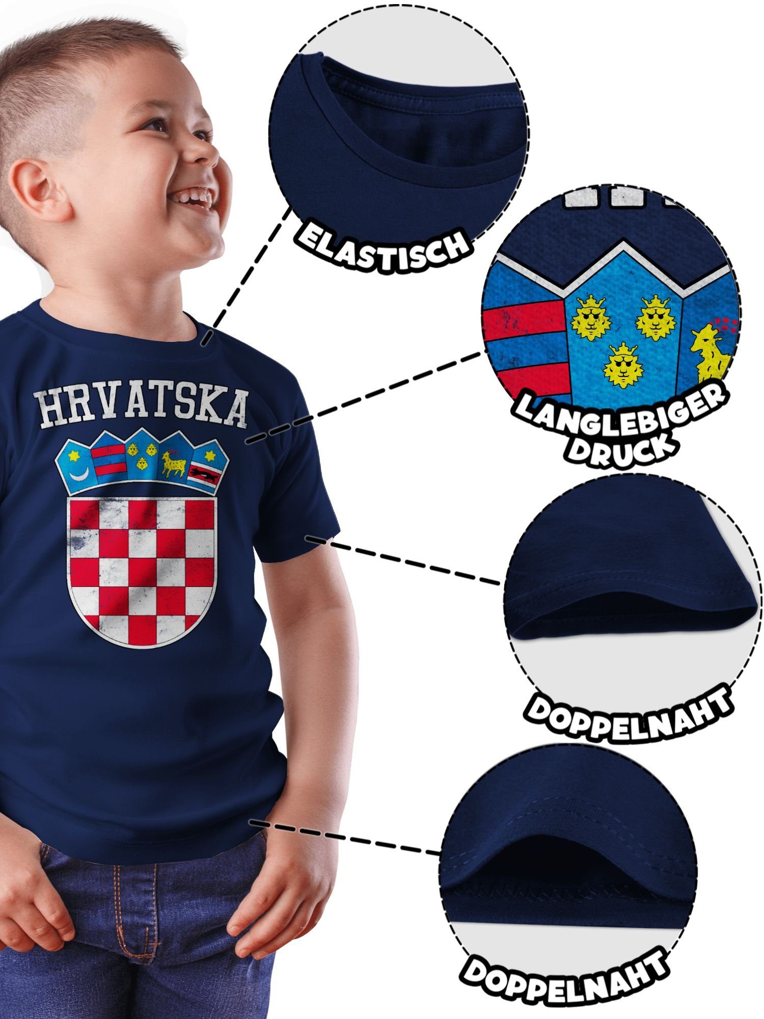 Shirtracer T-Shirt Kroatien Wappen EM Dunkelblau 1 Kinder WM Fussball 2024