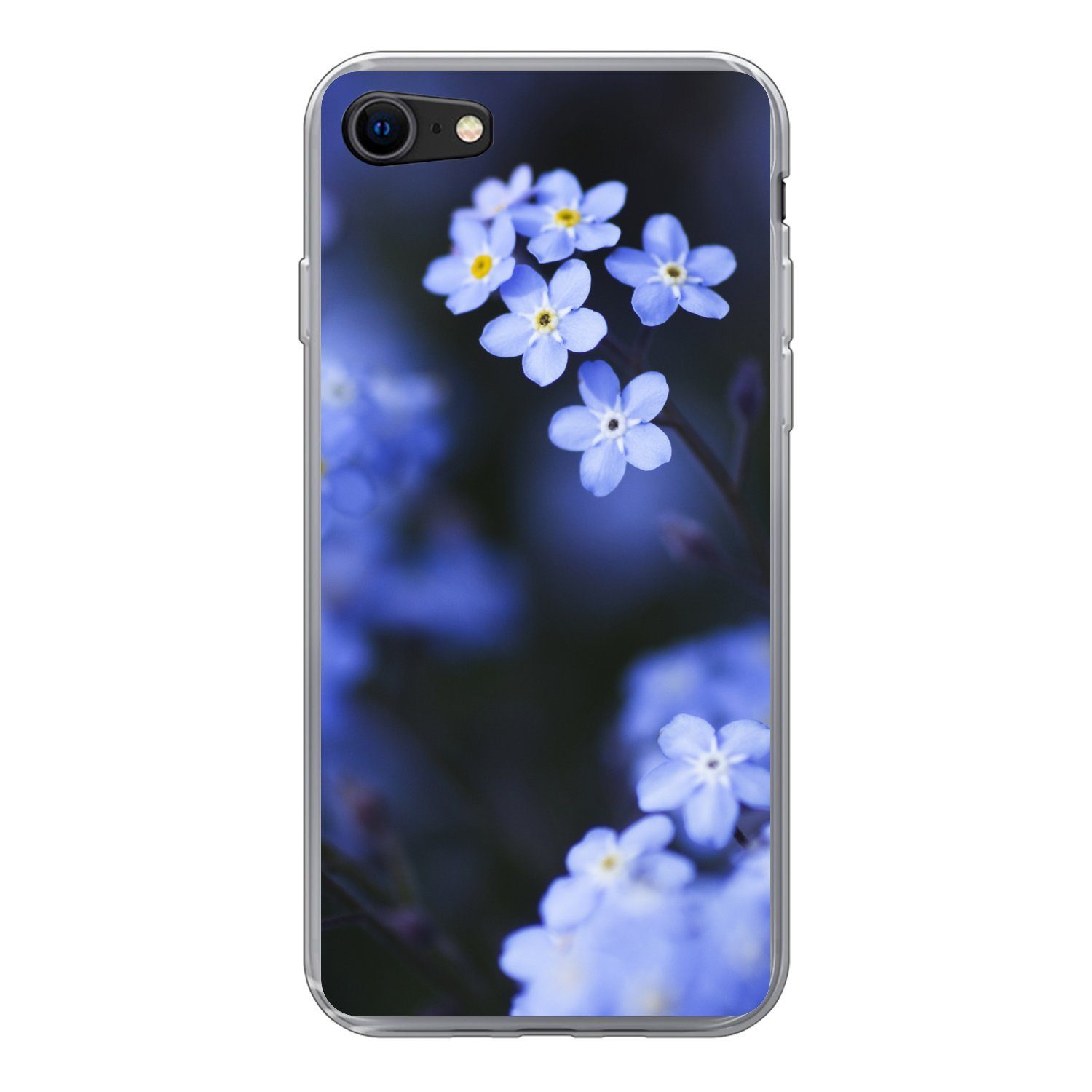 MuchoWow Handyhülle für Apple iPhone 8 Nahaufnahme eines Vergissmeinnicht, Smartphone-Bumper, Print, Handy Schutzhülle Dünn