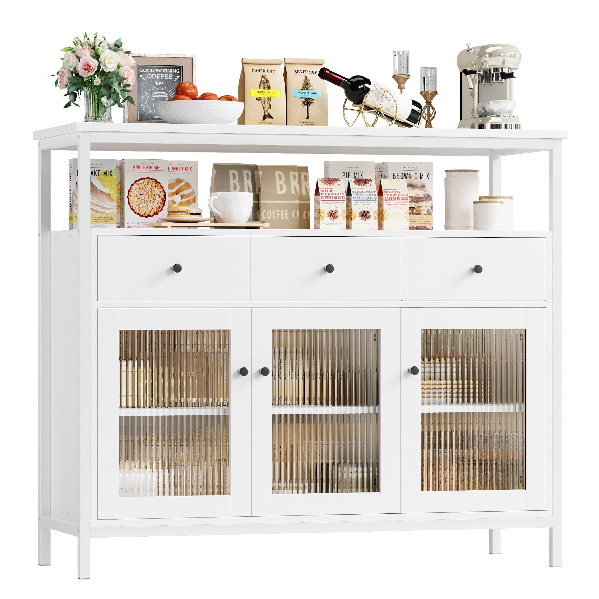 Homfa Sideboard Küchenschrank mit Glastüren und Schubladen, für Küche Wohnz günstig online kaufen