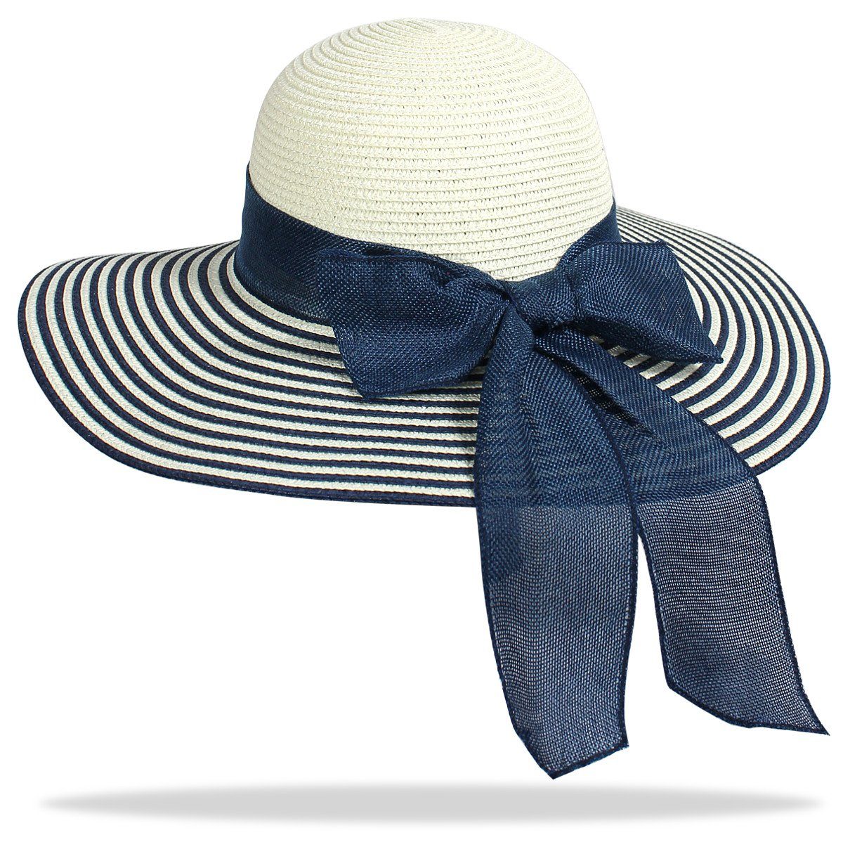 weicher Damen Krempe Schleife Sommerhut SH005-Blau dy_mode mit Eleganter Sonnenhut Strohhut Strohhut breiter