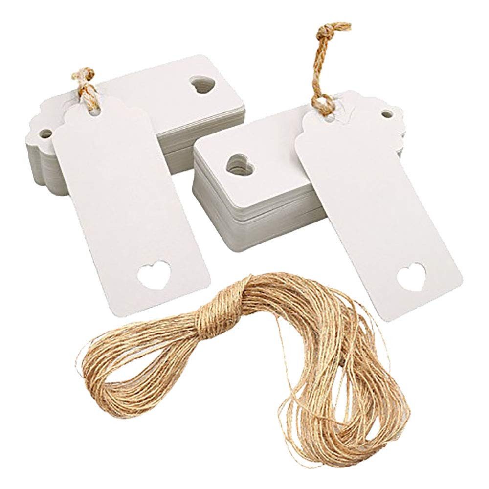 FOUORTUNATE-BEE Etiketten 100 Geschenkanhänger Weihnachten Etiketten mit Schnur Weiß DIY, Anhänger für Geschenke Koffer Flaschen Deko Weihnachten DIY Set