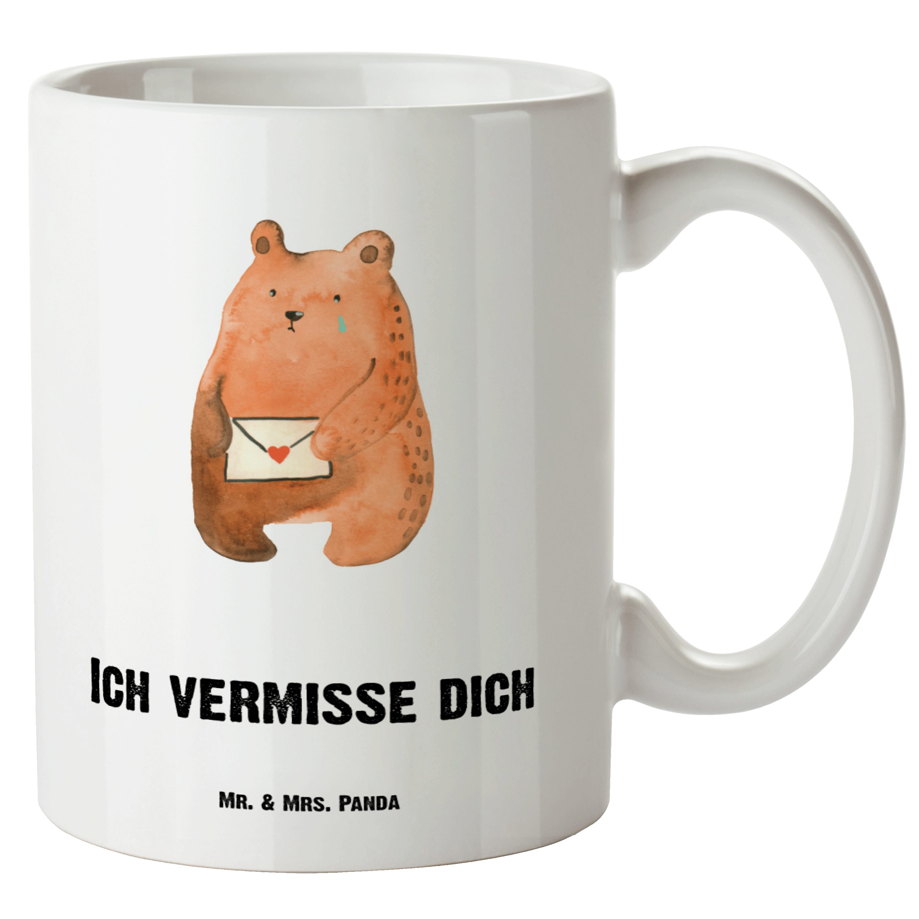 Mr. & Mrs. Panda Tasse Liebesbrief-Bär - Weiß - Geschenk, XL Becher, Große Tasse, Freundin, XL Tasse Keramik