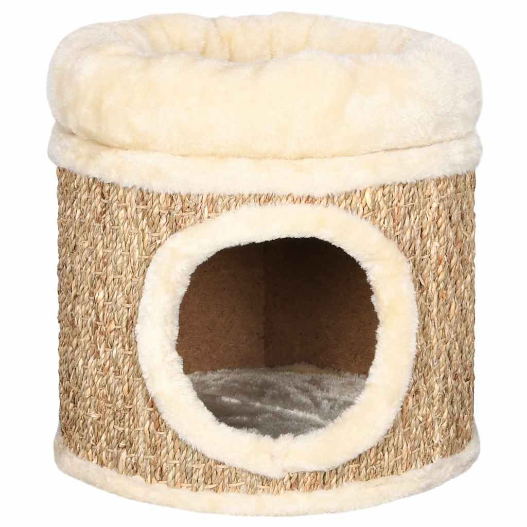 ANYSUN Tierbett Katzenhaus waschbar mit Kratzfläche aus Seegras katze Tierkissen, Premium-Plüsch, Geeignet für Katzen und kleine Hunde unter 5 kg