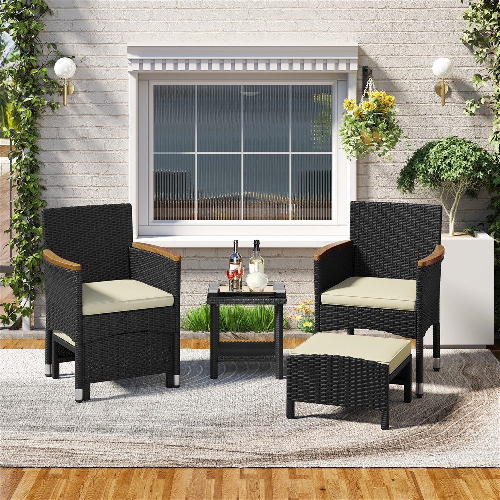 Yaheetech Gartenlounge-Set 5er Garten-Set in Rattan-Optik, mit 2 Sessel & 2 Fußhocker & 1 Kaffeetisch für Garten/Hof/Balkon