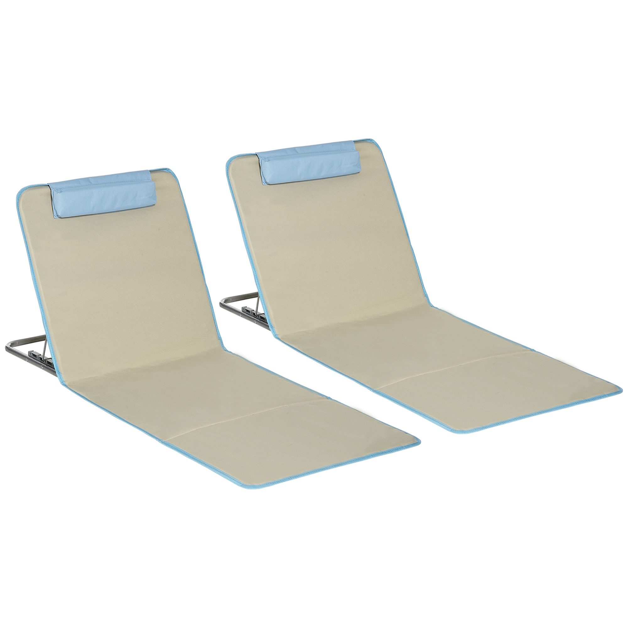 Gartenliege Strandmatte, 2er Set Faltbare Strandliege mit Kopfkissen, 5-stufige