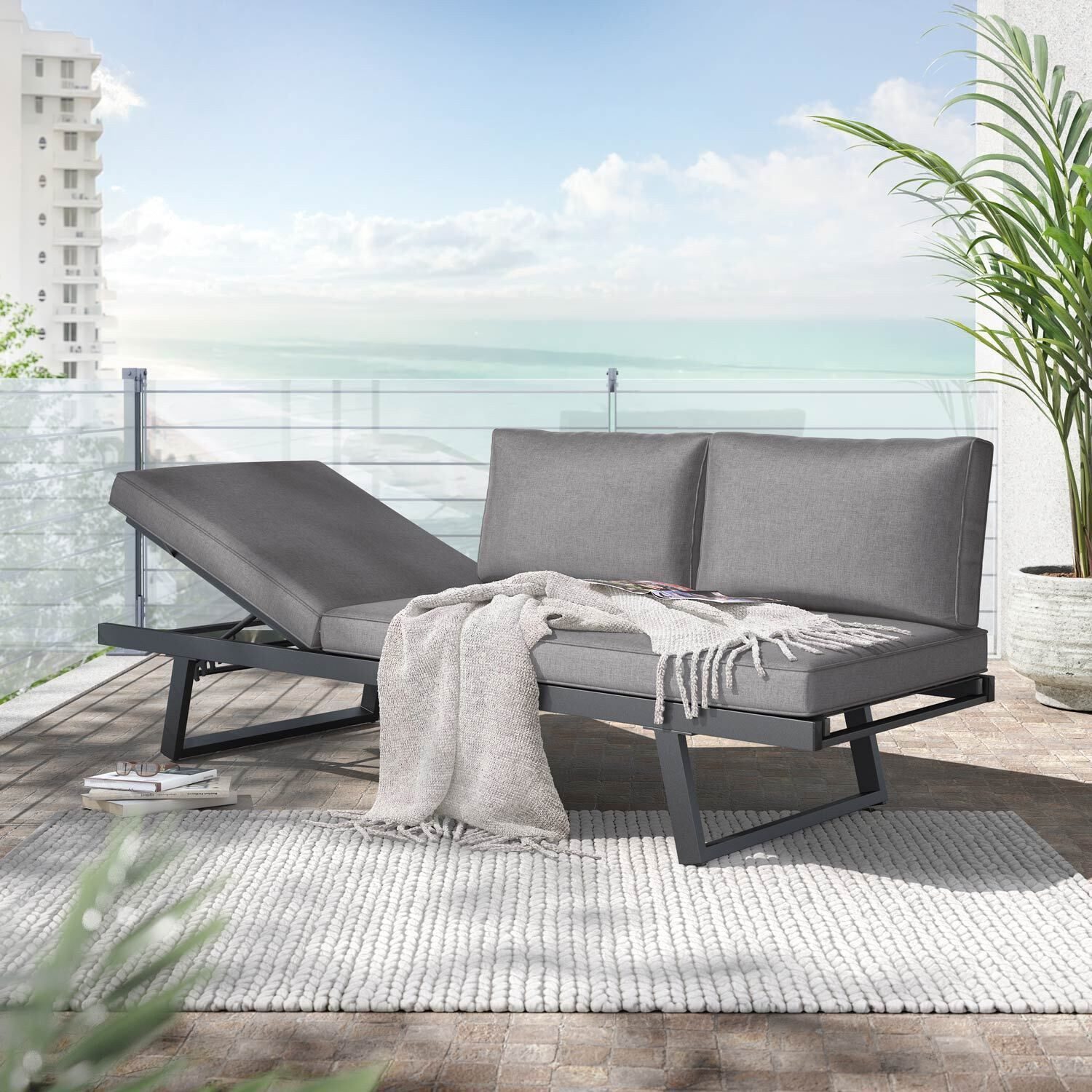 OUTLIV. Gartensofa OUTLIV. Lucca Gartenloungesofa Aluminium/Olefin Anthrazit/Dunkelgrau, UV-beständig, Rostfrei, Witterungsbeständig, Atmungsaktiv, Reißfest