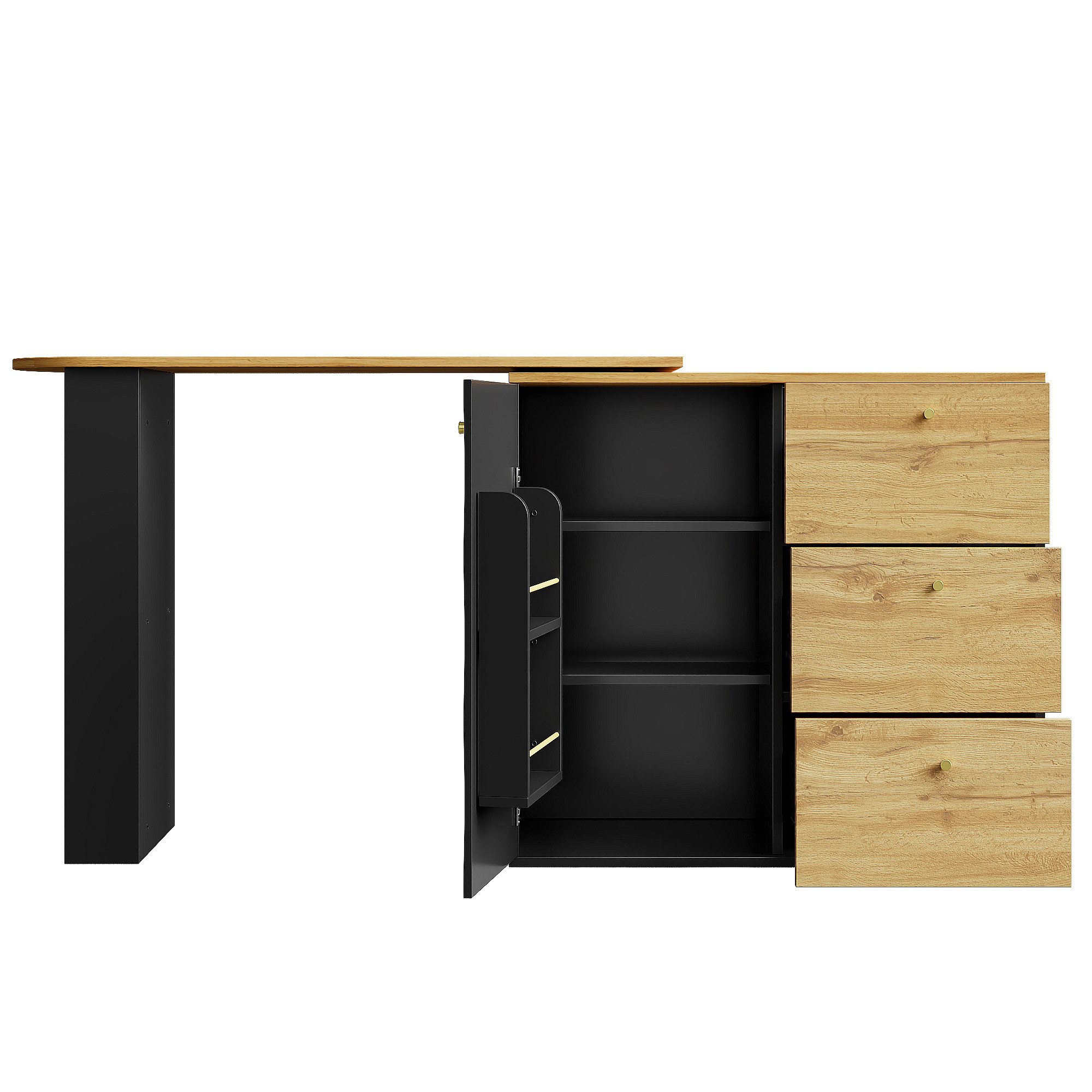 Flieks Bartisch 360° drehbar Stehtisch mit Kommode (Länge 138-204 cm, 1-St., mit verstellbaren Einlegeböden), ausziehbar Esstisch mit Schublade und Türen Holzschrank Bistrotisch