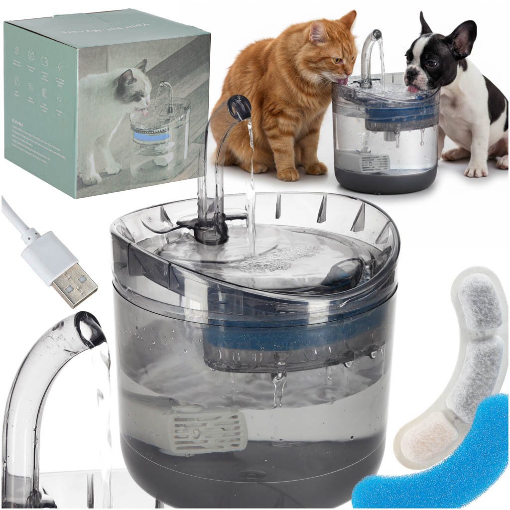 Ikonka Trinkbrunnen Trinkbrunnen 1,8L Automatisch USB Wasserbrunnen mit Aktivkohlefilter 1,8 l, Automatische Wasserzirkulation Geräuscharmer Betrieb Zerlegbar