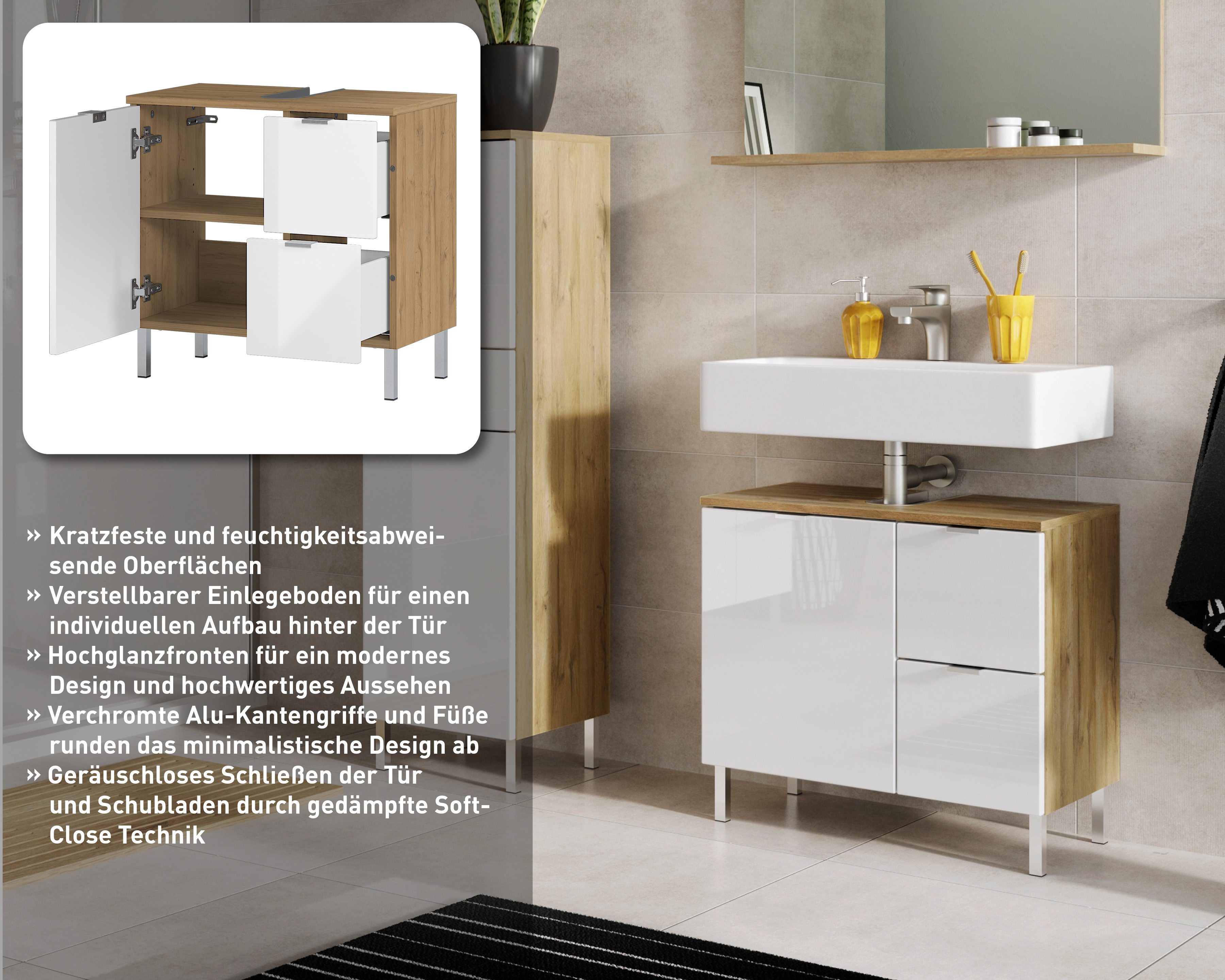GERMANIA Waschbeckenunterschrank GW-Mauresa in 2 Breiten, mit Schublade (Klappe), Soft-Close, Made in Germany