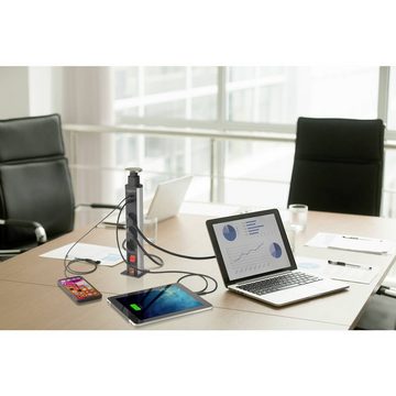Sygonix 3fach Steckdosenturm mit USB Steckdosenleiste, mit Schalter, mit USB, versenkbar, erhöhter Berührungsschutz