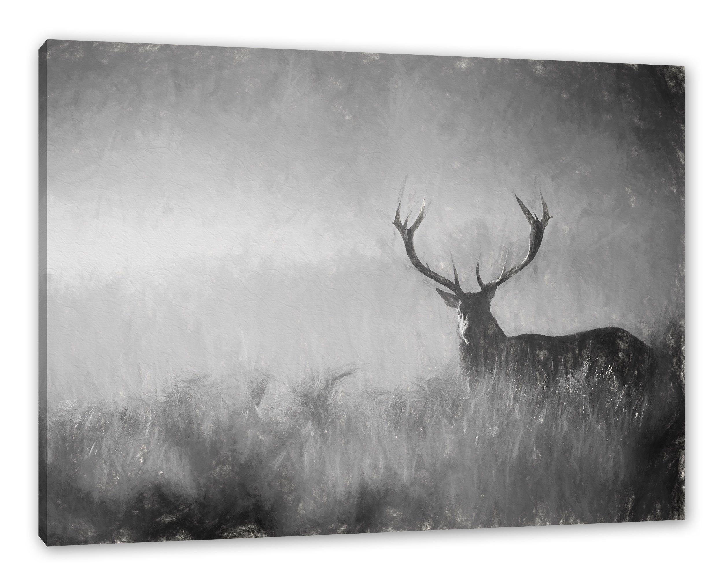 Pixxprint Leinwandbild Rotwild Hirsch im Nebel Kunst, Rotwild Hirsch im Neb günstig online kaufen