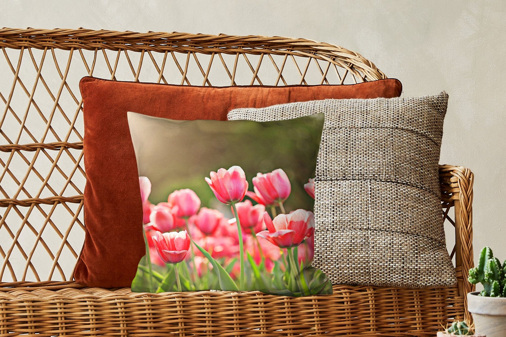 - Sonne Schlafzimmer, Füllung Tulpen Wohzimmer, Frühling, MuchoWow Dekokissen Zierkissen mit Sofakissen - Deko, für