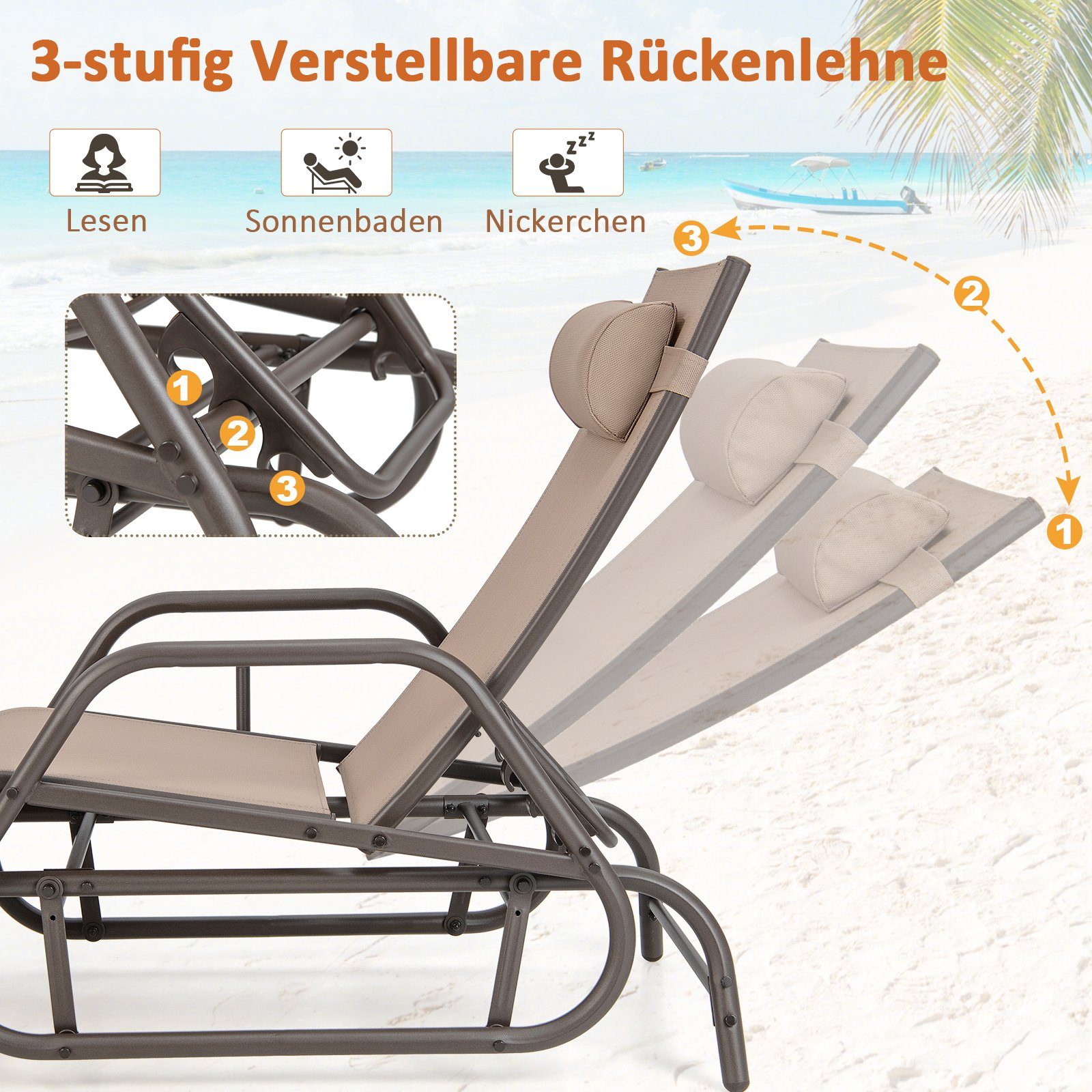 COSTWAY Gartenliege Sonnenliege, 3-fach verstellbar, Schaukelfunktion günstig online kaufen