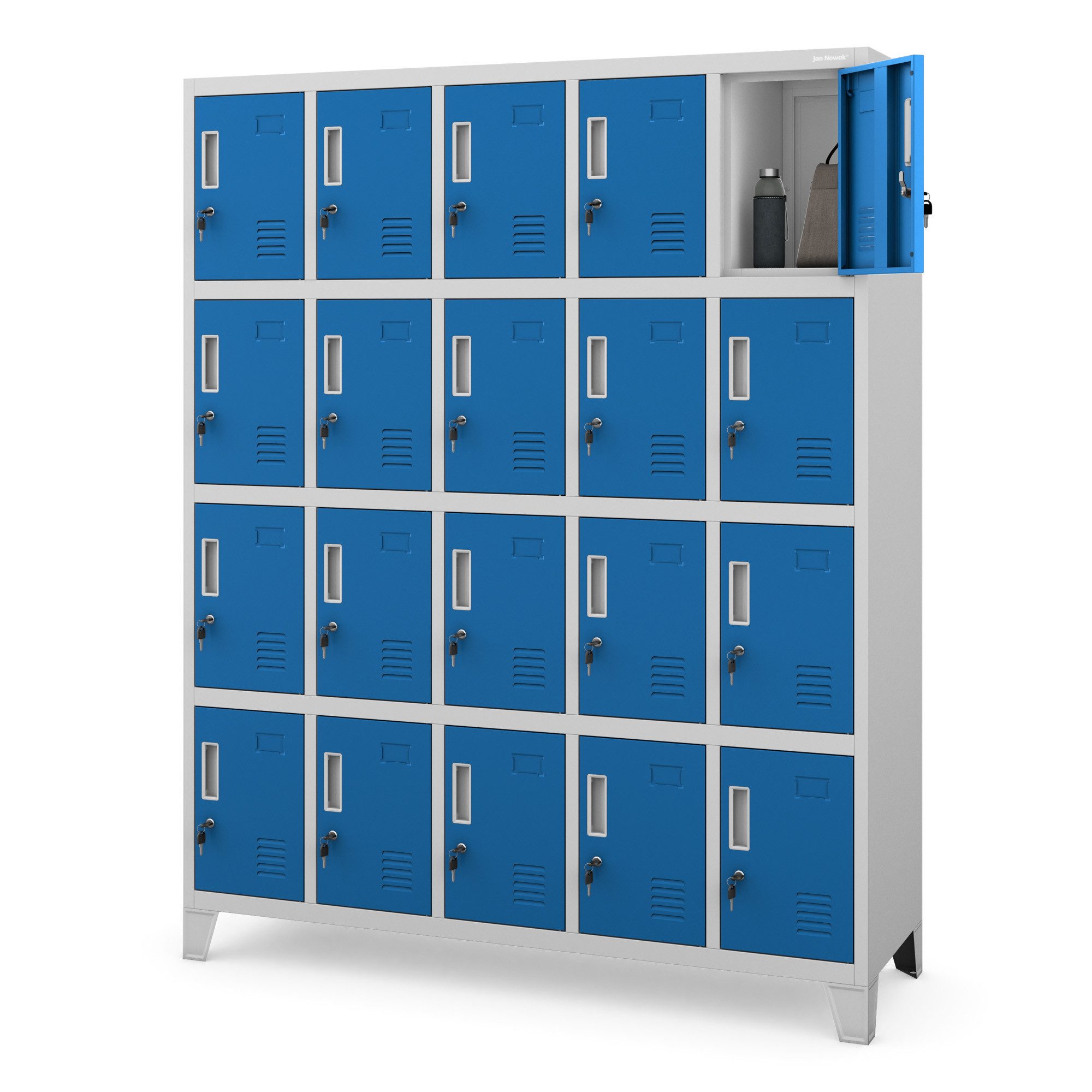 Jan Nowak Mehrzweckschrank Metall Schließfachschrank 136 cm ROBERT 20 Fächer abschließbar (Stahl 0,6 mm 172 x 136 x 45 cm Wandmontage möglich PZH) Spind Garderobenschrank Schloss je Fach 20 Schlüssel 10 Farben