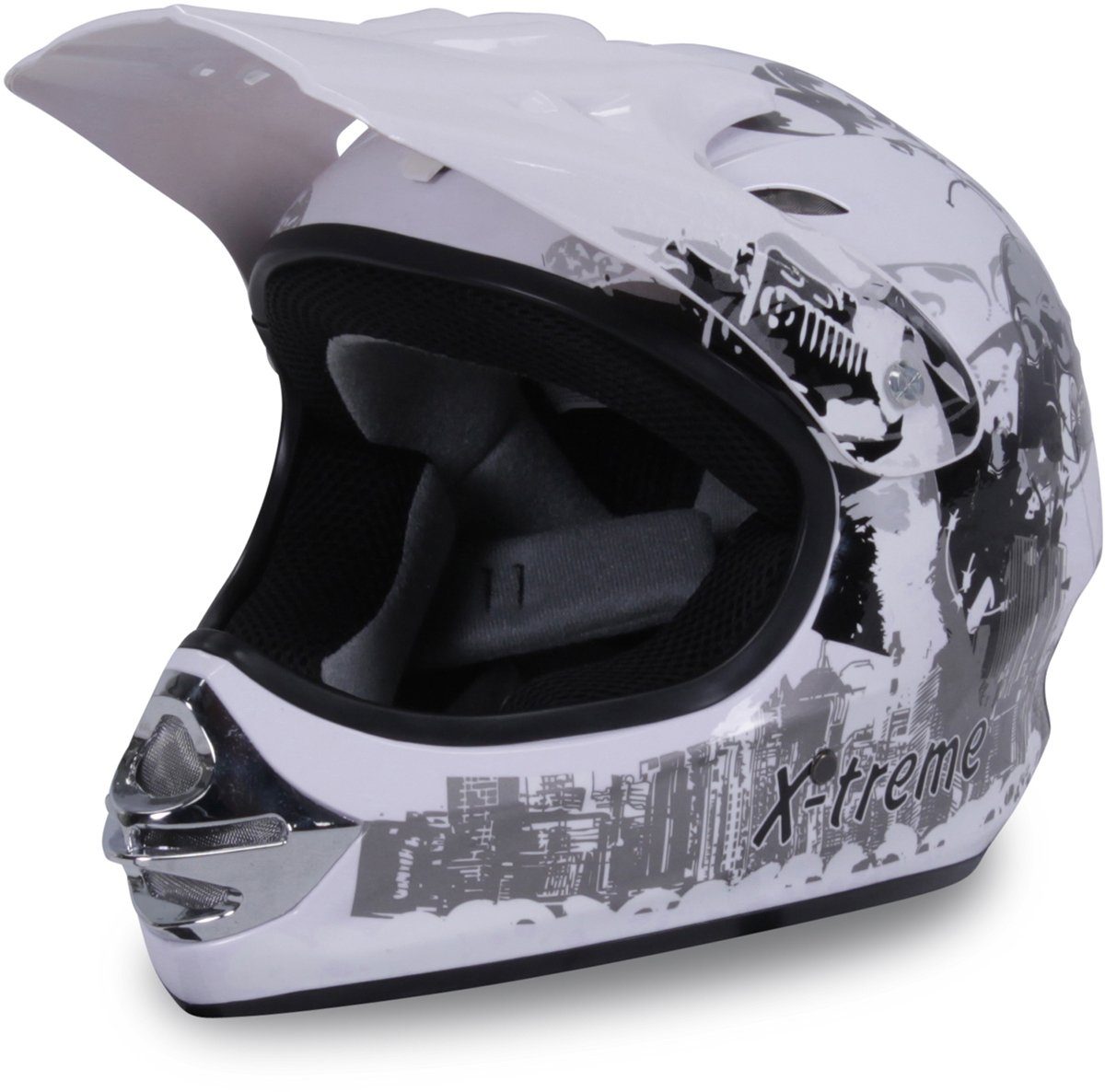 Actionbikes Motors Motocrosshelm Crosshelm X-treme - 6 Größen - weiß (Cross Helme - Sturzhelm - Schutzhelm - Helm für Motorrad Kinderquad und Crossbike, 1-tlg., 49-60 cm Kopfumfang - Kinnriemen - Innenpolster), Kinderhelm Schutzhelm Kopfschutz Mountainbike Fahrrad Helm