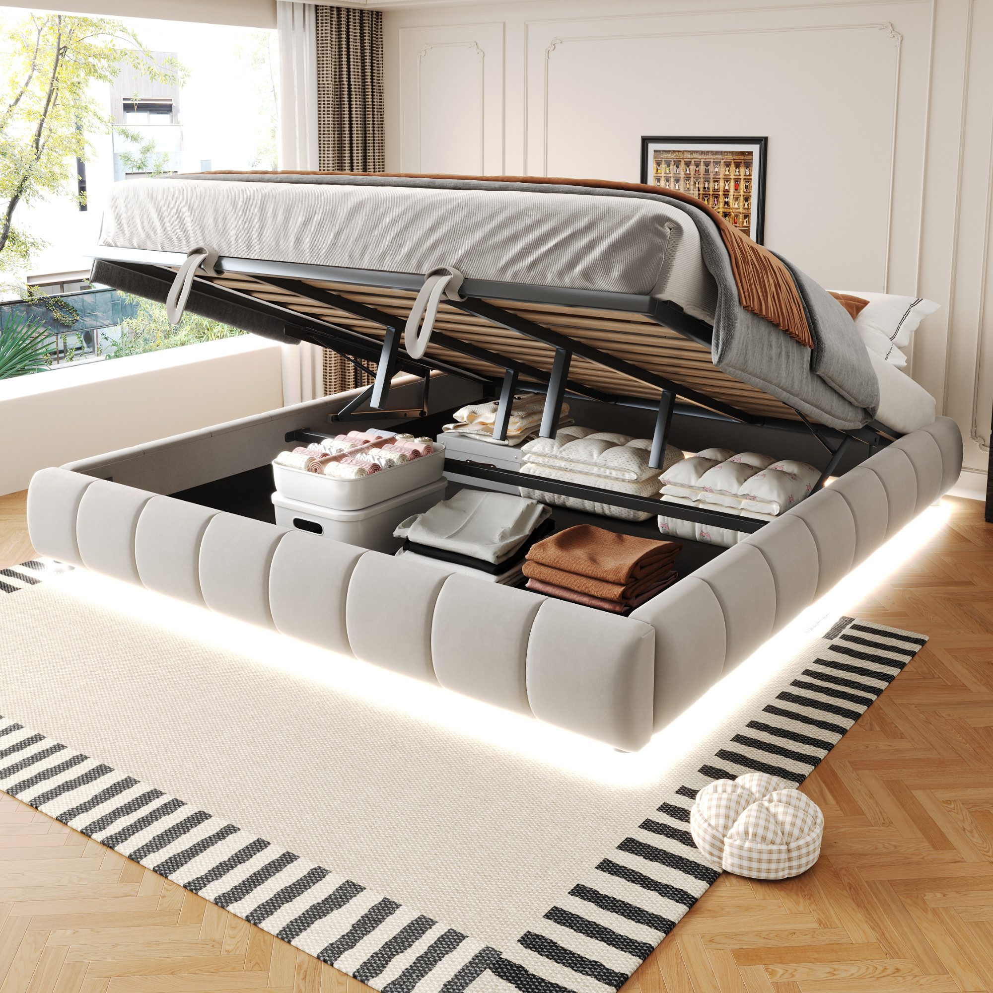 STILVORA Polsterbett 180x200 Doppelbett mit LED&Stauraum,Jugendbett günstig online kaufen