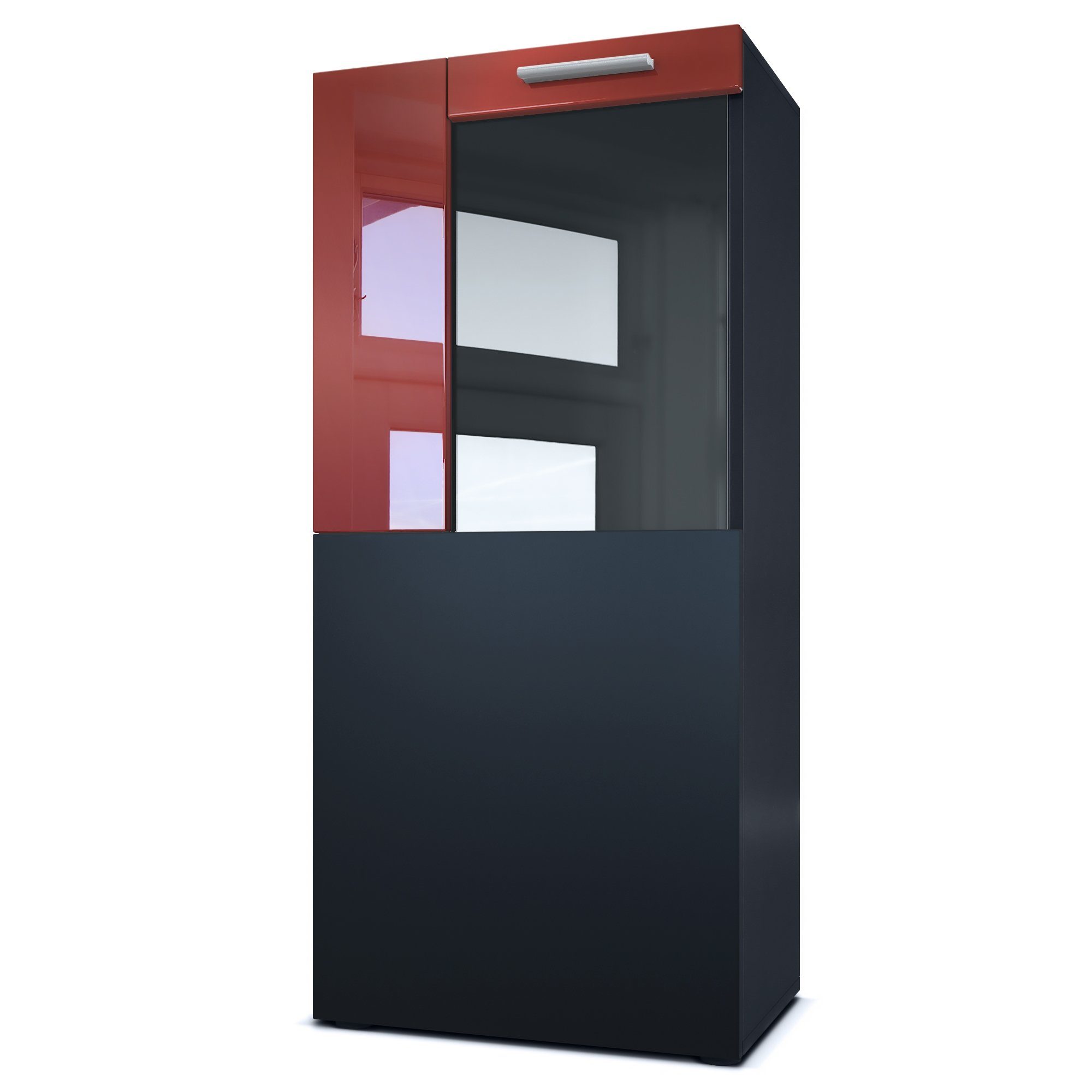 Vladon Standvitrine Movie (Standvitrine/Hängevitrine, mit 1 großen Tür, dahinter 2 geräumige Fächer) Schwarz matt/Bordeaux Hochglanz (50,5 x 111 x 32,5 cm)