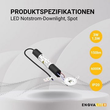 ENOVALITE LED Arbeitslicht LED-Notstrom Downlight, Fluchtweg, Notstrom, Einbauspot, TEST-Funktion, LED fest integriert, Tageslichtweiß, kaltweiß, Fluchtwegleuchte, Notleuchte, Fluchtweg, Notfallakku, Test-Funktion