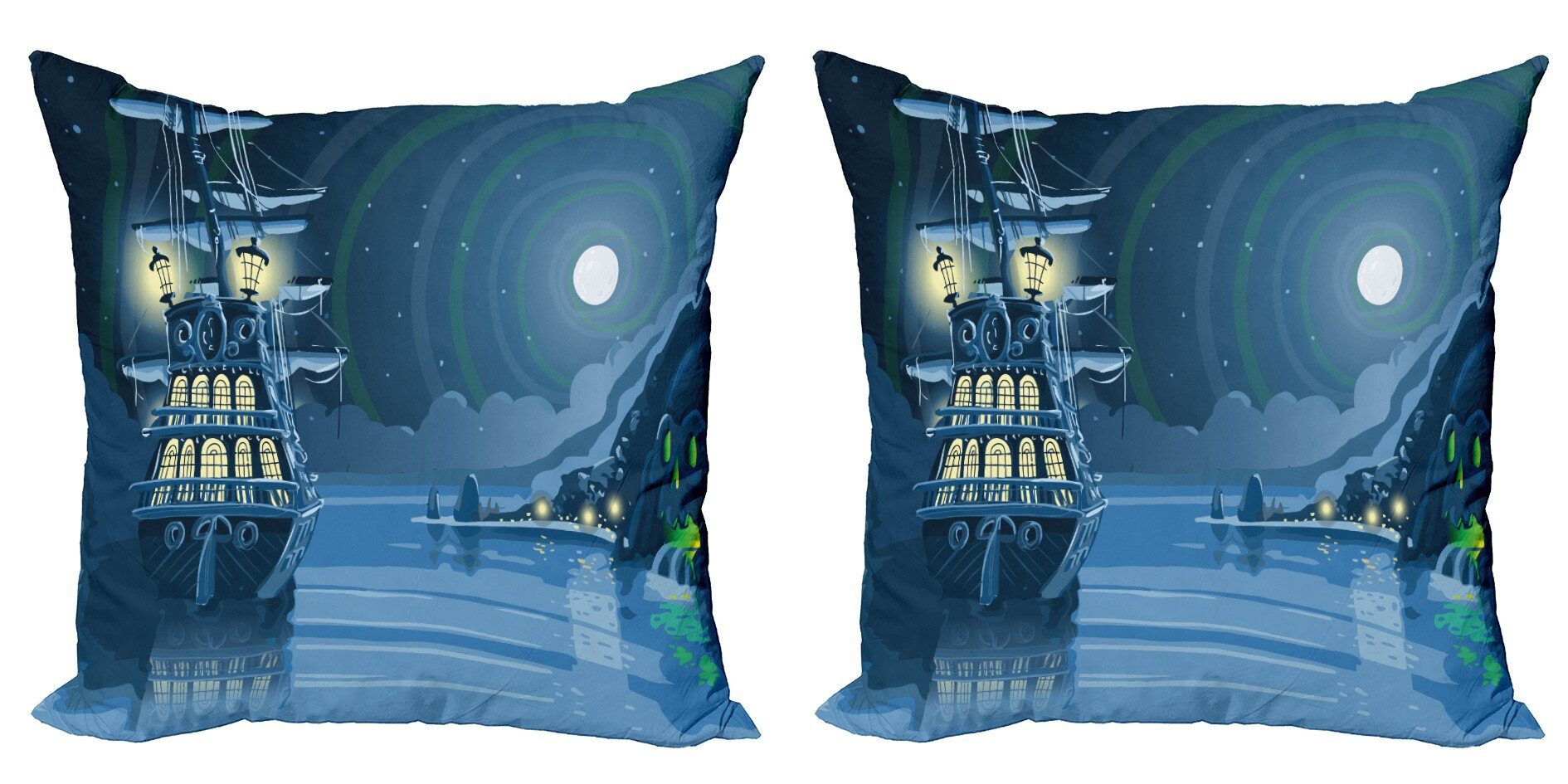 Kissenbezüge Modern Accent Doppelseitiger Digitaldruck, Abakuhaus (2 Stück), Kids Cartoon-Piraten-Schiffs-Mond