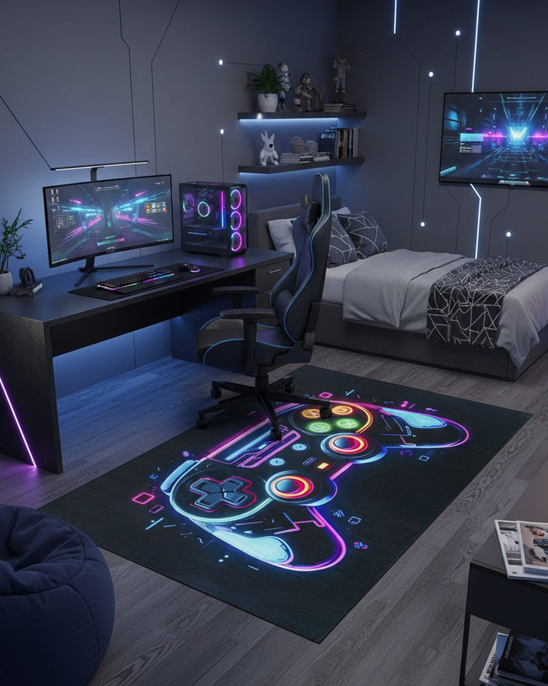 Mazovia Designteppich Gaming Videospiel Schwarz Teenagerzimmer, Fußbodenheizung – Bild 3 von 5