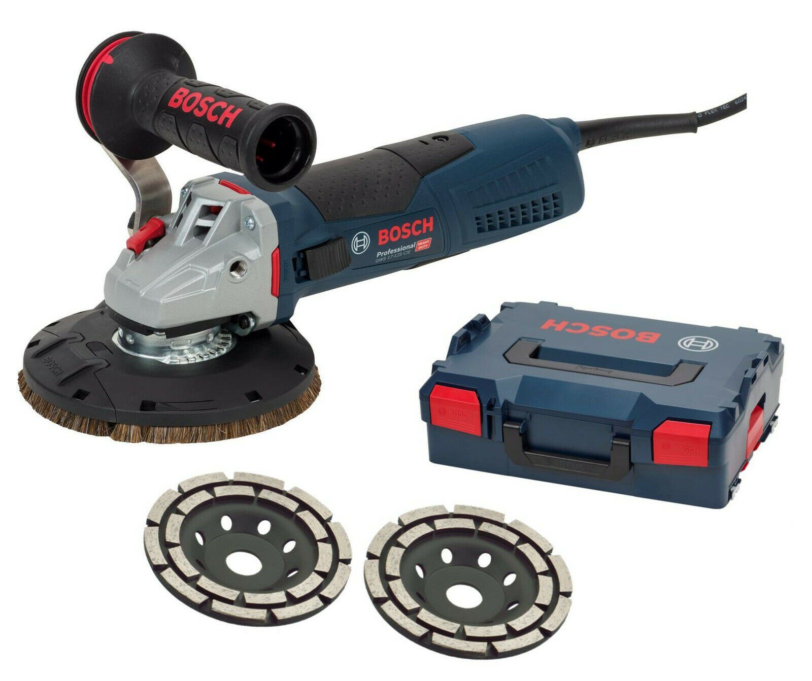 Bosch / Trongaard Winkelschleifer / Betonschleifer-/ Sanierungsfräse-Set / 1.700W / 125mm, max. 11500 U/min, (Komplett-Set)