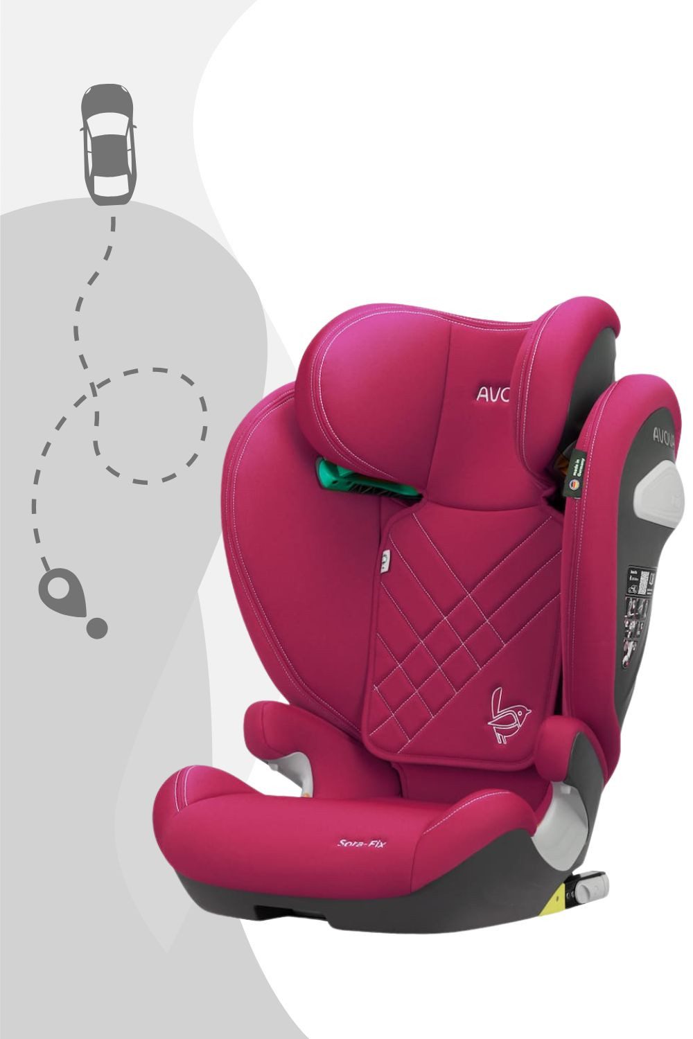 RECARO Autokindersitz Avova Sora-Fix ab 100 cm - 150 cm, Kopfstütze ist 12-fach verstellbar