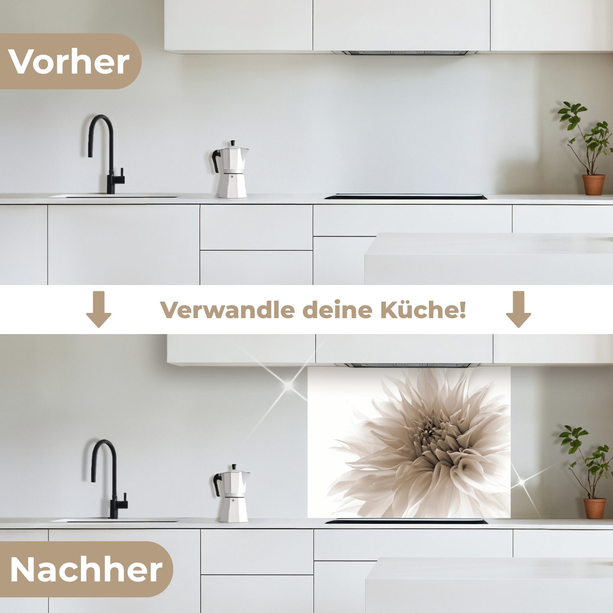 KitchenYeah Küchenrückwand selbstklebend (keine Folie) Blumen - Weiß - Natur - Botanisch, (1-tlg), Spritzschutz, Küche, Rückwand, Küchenwand, Küchenfront, 80x60 cm
