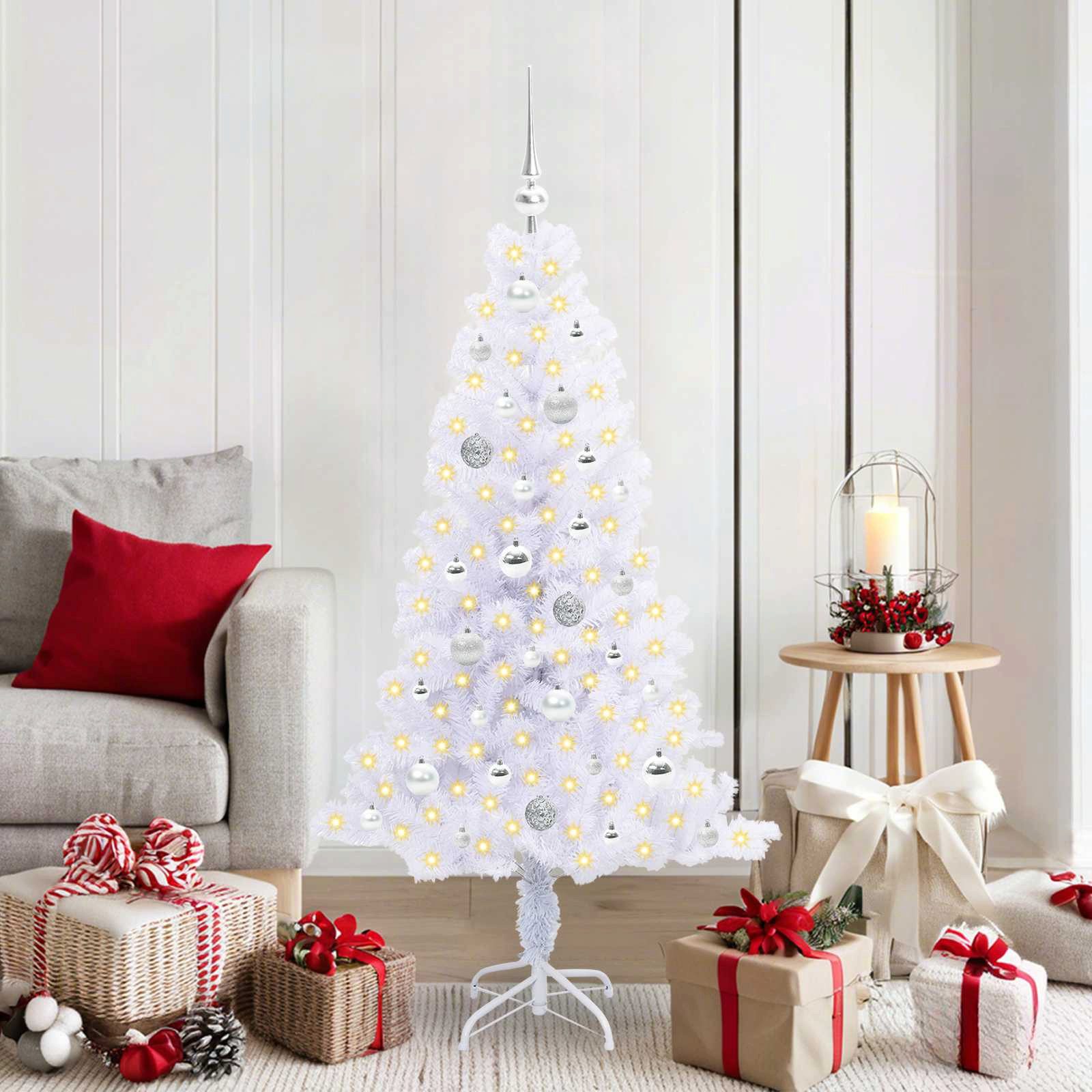vidaXL Künstlicher Weihnachtsbaum Künstlicher Weihnachtsbaum Weiß 150 cm PVC und Stahl