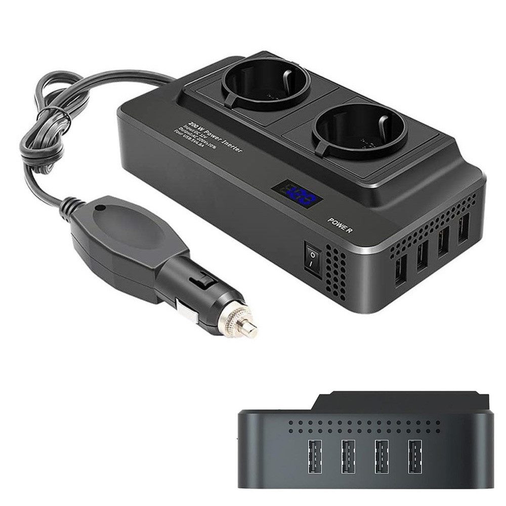 Spannungswandler 200W Wechselrichter Reiner Sinus Spannungswandler mit 2 Steckdose 4USB
