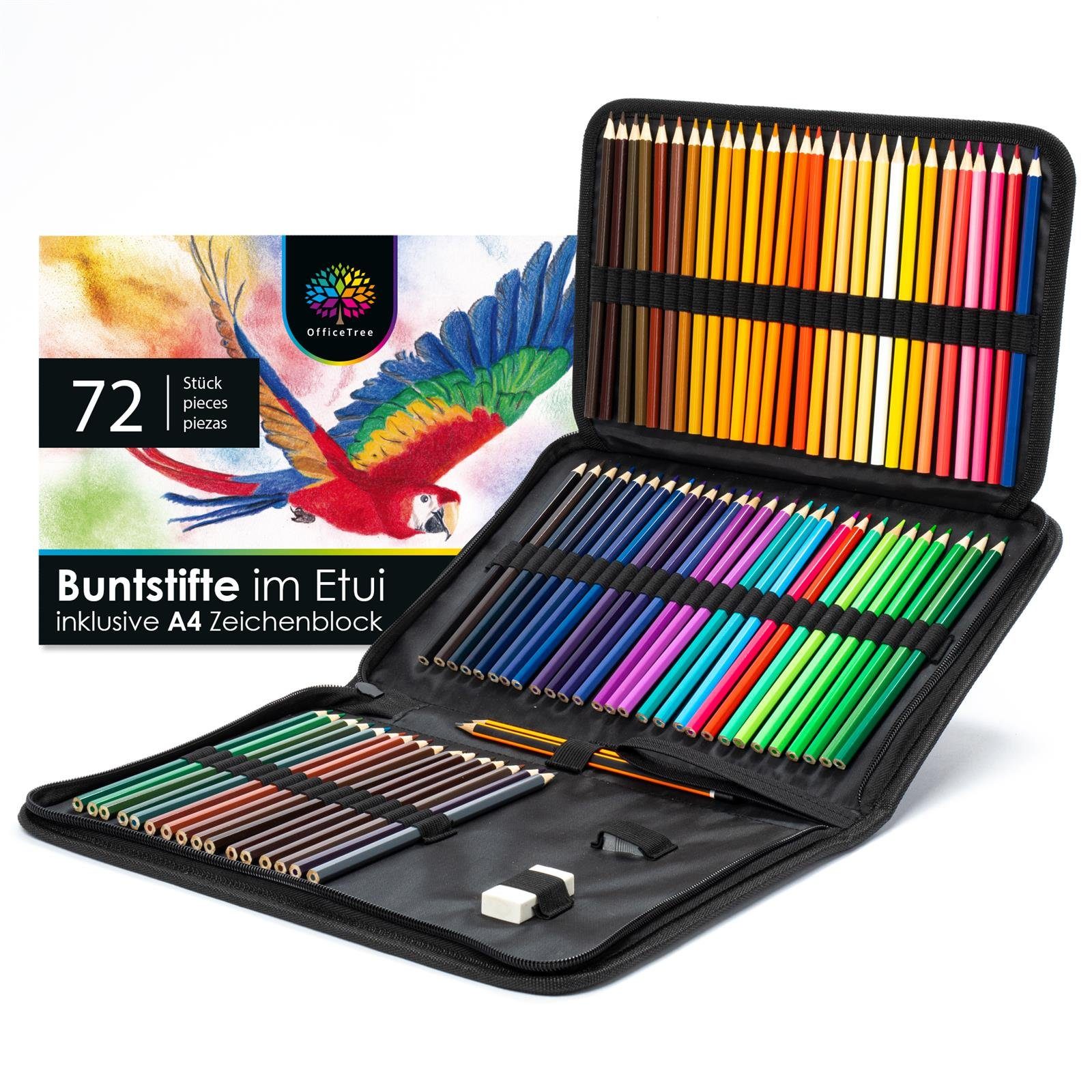 OfficeTree Buntstift Buntstift Set, (72er Set), Zeichenstifte Professionell Set mit Bleistift & Radiergummi