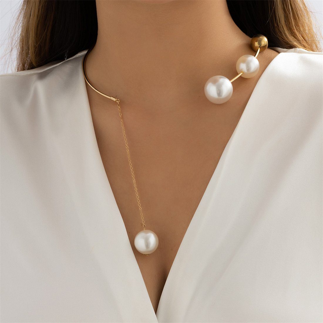 DAYUT Charm-Kette Einfache geometrische personalisierte Perlenkette Geschenk für Frauen (1-tlg)