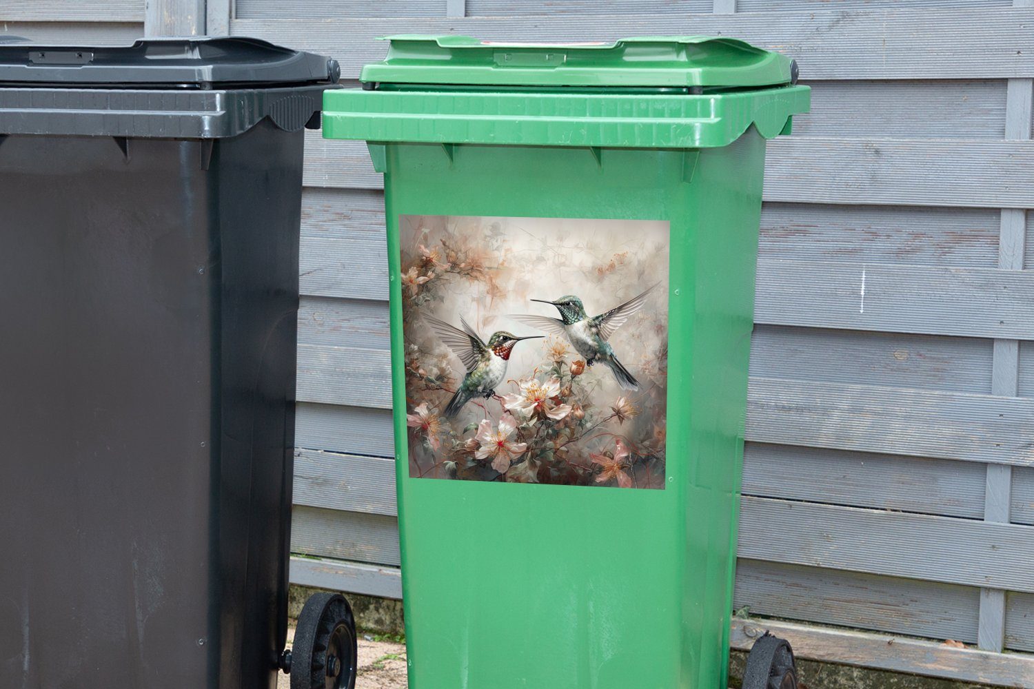 - Sticker, - (1 Container, Pflanzen Vögel - Wandsticker MuchoWow St), Mülleimer-aufkleber, Abfalbehälter Kolibri Blumen Mülltonne,