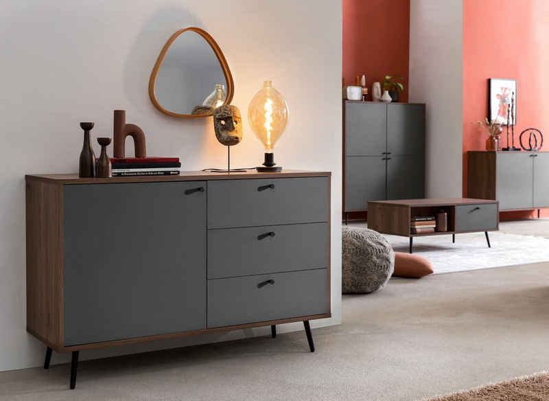 SalesFever Sideboard, in moderner Farbkombination von Walnuss und Grau