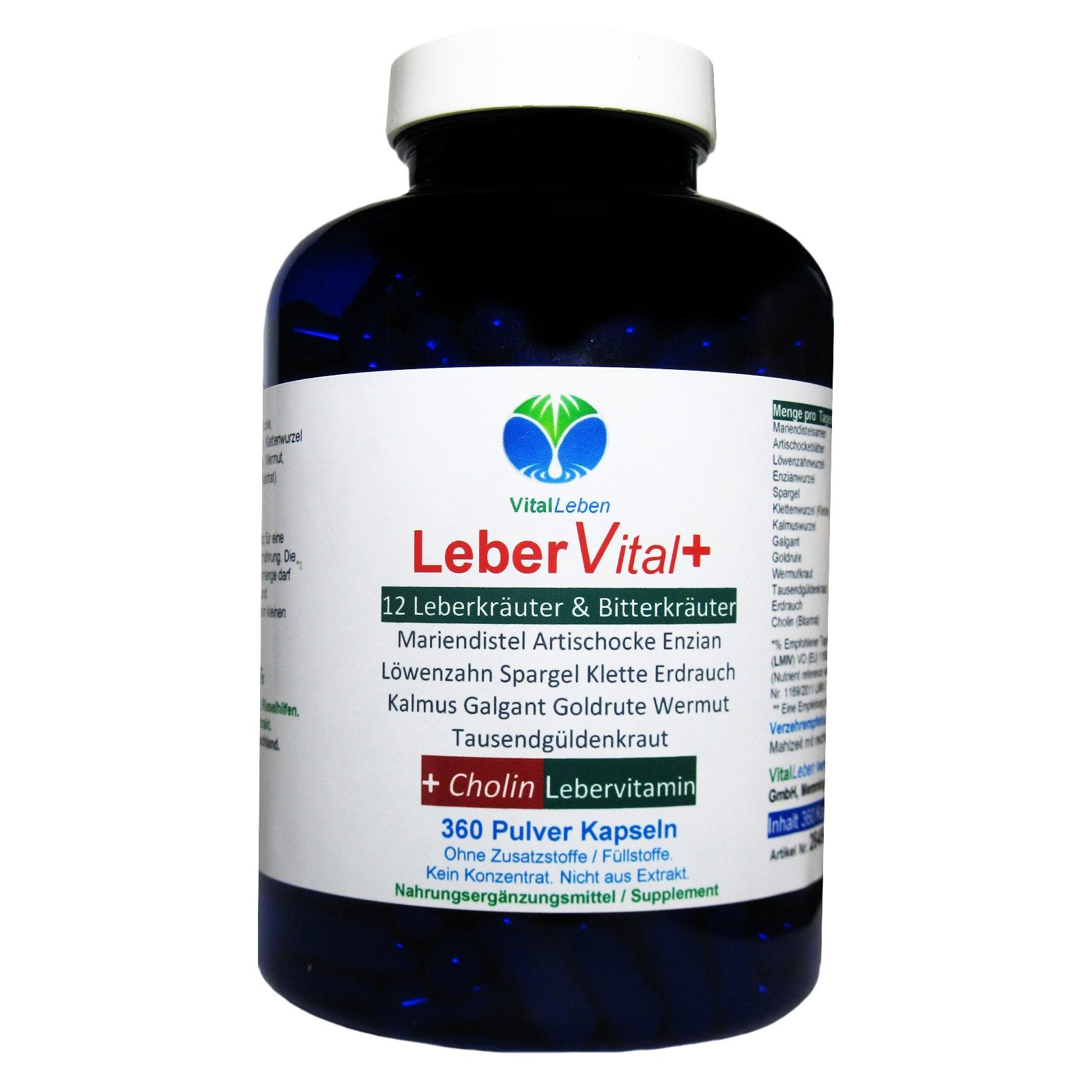 LEBER Vital 12 Kräuter & Bitterstoffe + Lebervitamin CHOLIN Kapseln