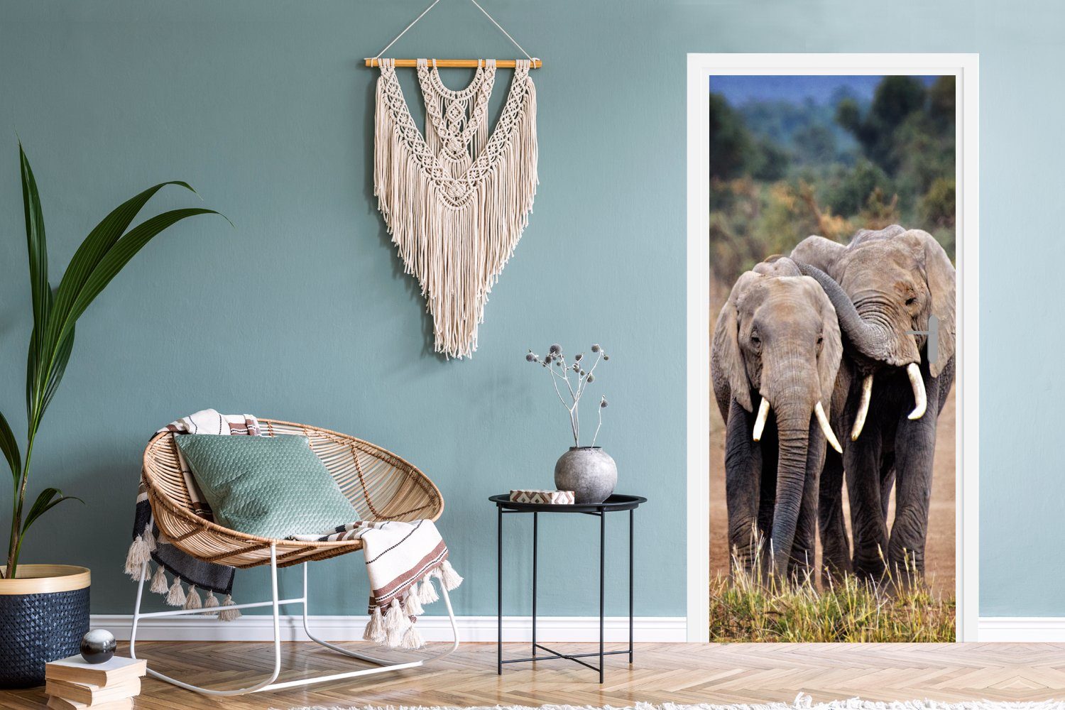 bedruckt, - Elefant für Tür, Türaufkleber, cm - Fototapete St), Matt, (1 Natur, MuchoWow Türtapete Bäume - 75x205 Tiere