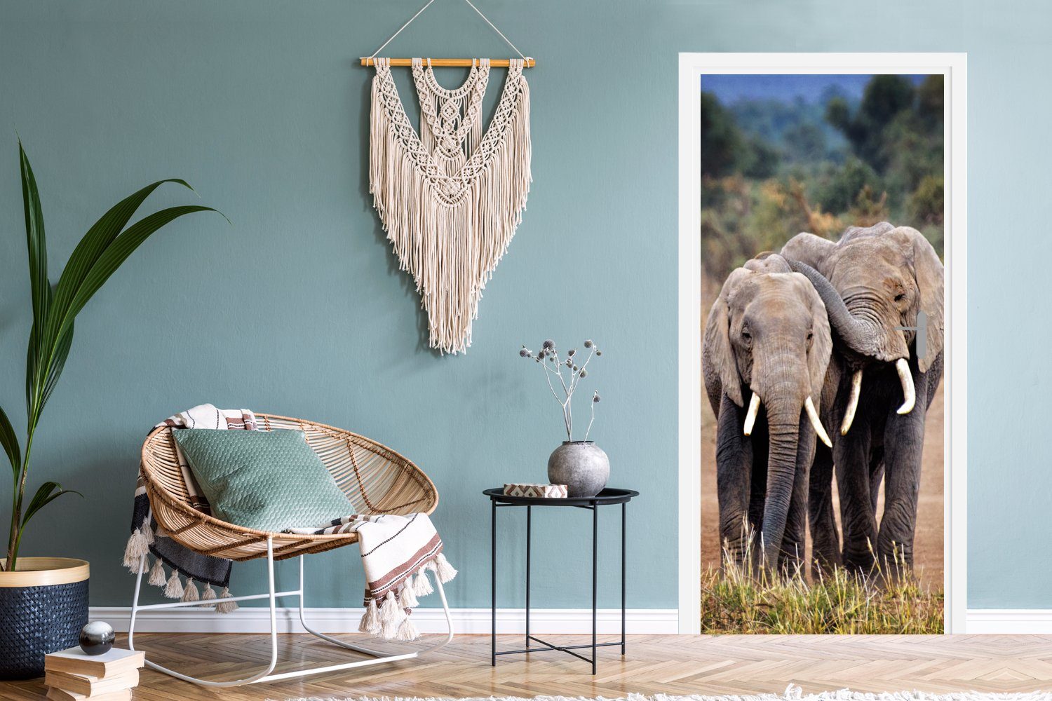 (1 Natur, Elefant - St), Tür, Fototapete für MuchoWow Matt, - - 75x205 Türaufkleber, Türtapete cm bedruckt, Tiere Bäume