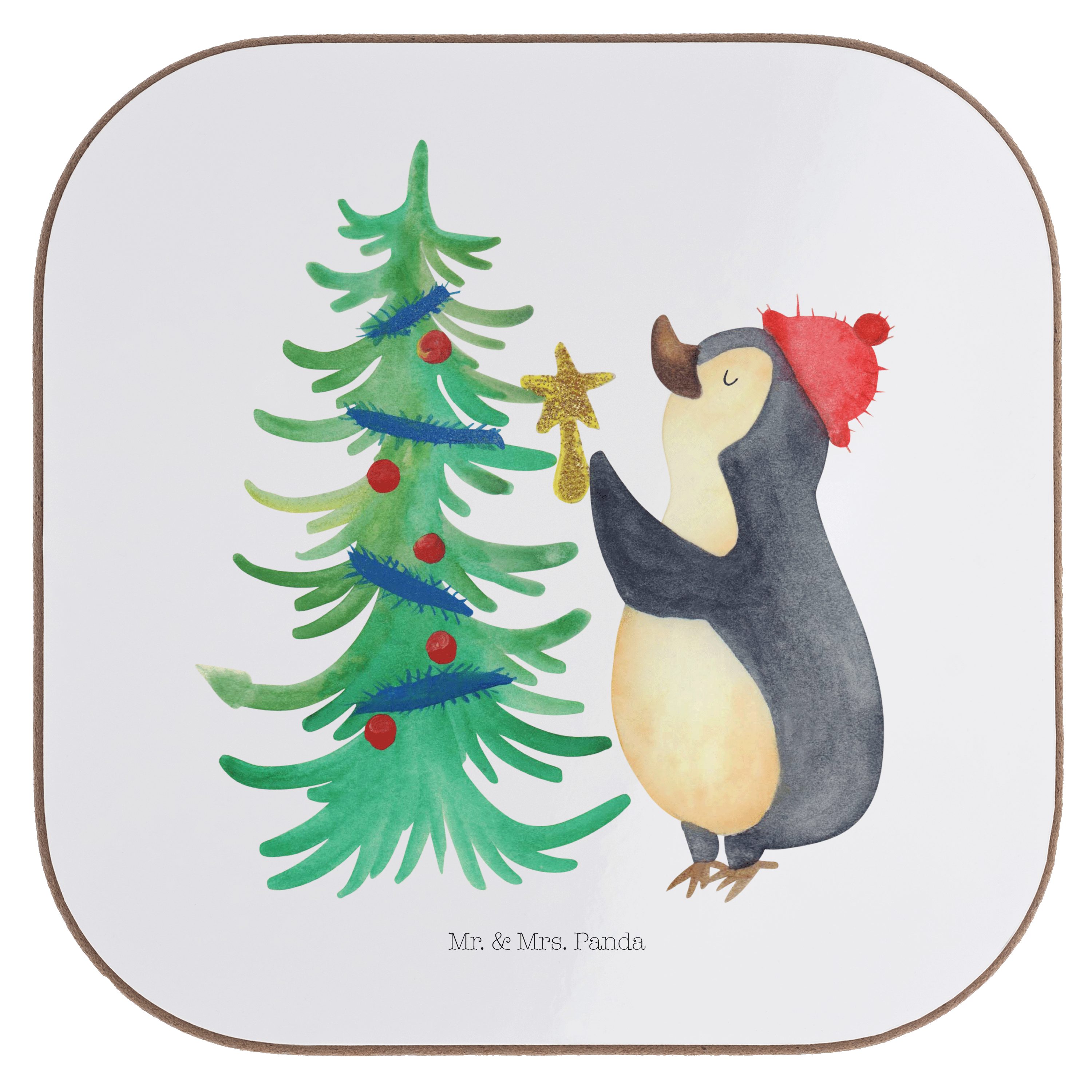 Mr. & Mrs. Panda Getränkeuntersetzer Untersetzer Pinguin - Geschenk, Gläser, Weihnachtsbaum - Weiß 1-tlg. Getränk