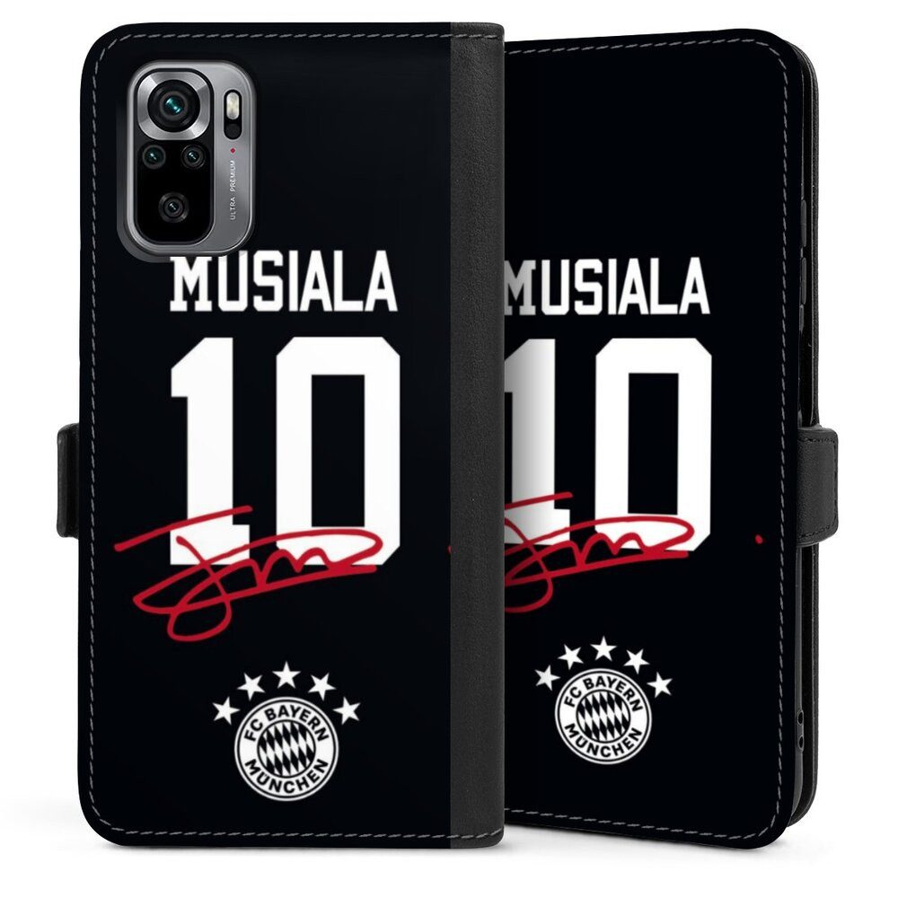 DeinDesign Handyhülle FC Bayern München Jamal Musiala FCB Musiala 10, Xiaomi Redmi Note 10 4G Hülle Handy Flip Case Wallet Cover